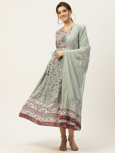 Women's Floral Printed Anarkali Dress & Dupatta Set