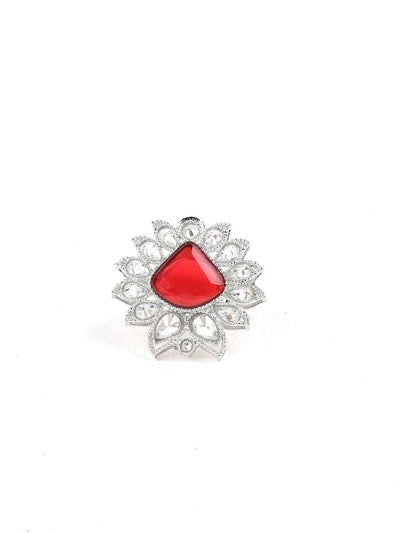 Women's Red Tear Drop Zirconia Stones Silver Rin