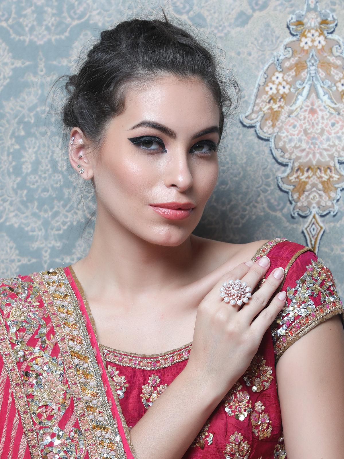 Women's Rose Gold Austrian Diamond Studded Rin