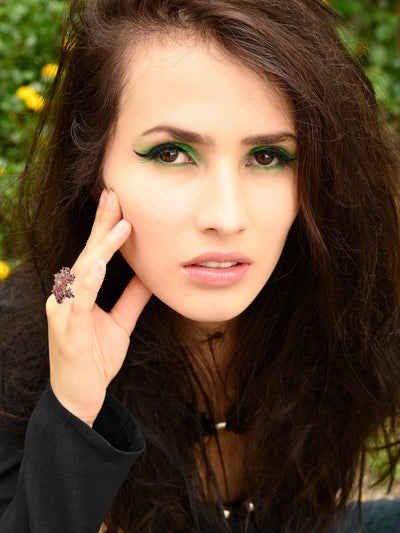 Women's Rose Gold Crystal Floral Finger Rin