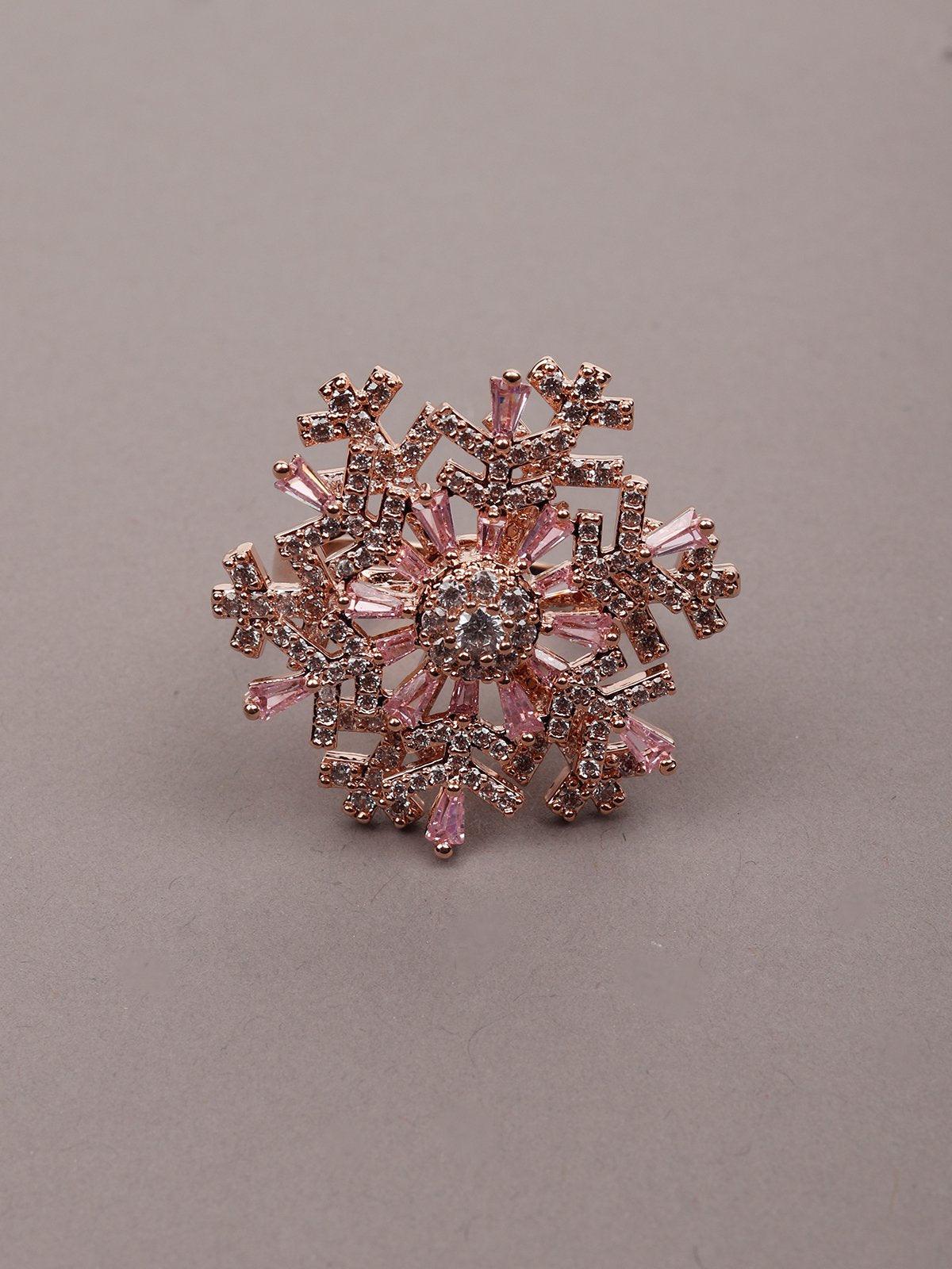 Women's Rose Gold Crystal Floral Finger Rin