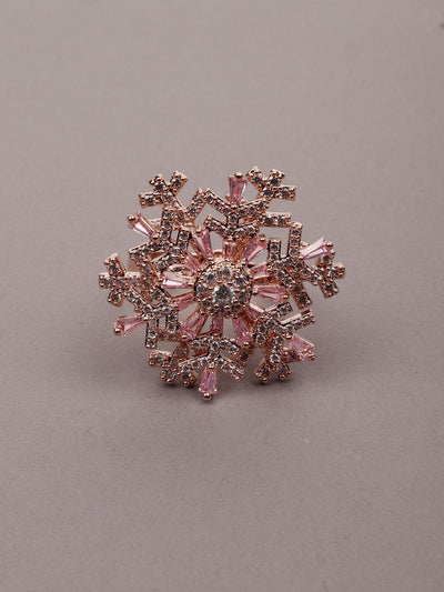 Women's Rose Gold Crystal Floral Finger Rin