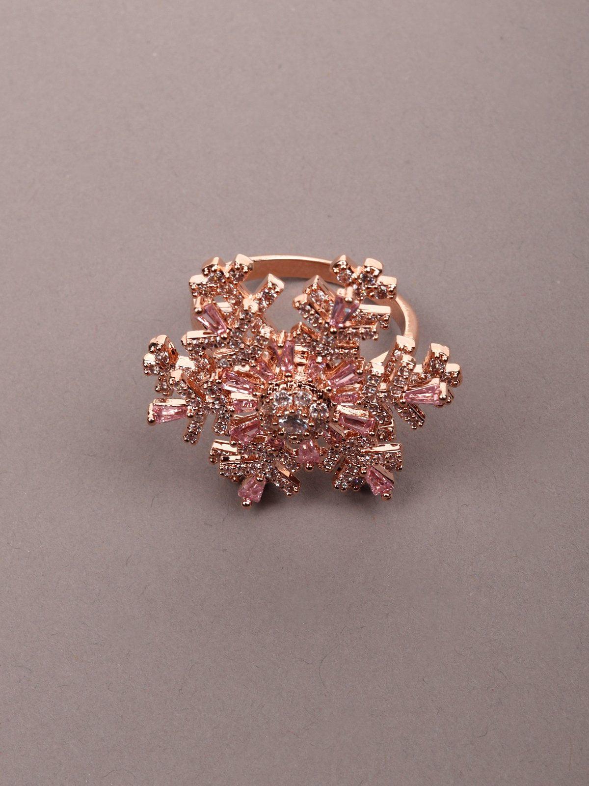 Women's Rose Gold Crystal Floral Finger Rin