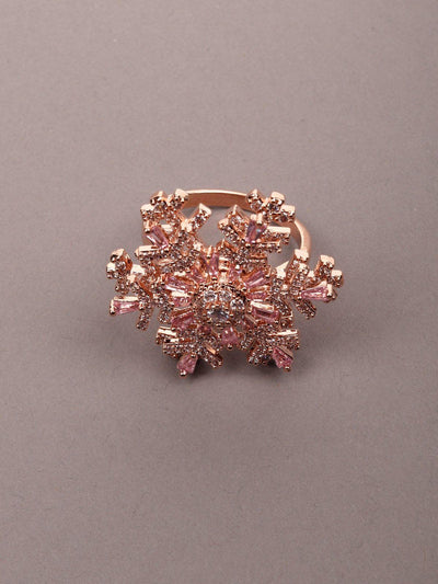 Women's Rose Gold Crystal Floral Finger Rin