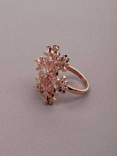 Women's Rose Gold Crystal Floral Finger Rin