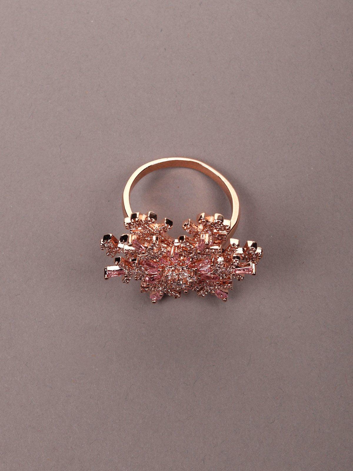 Women's Rose Gold Crystal Floral Finger Rin