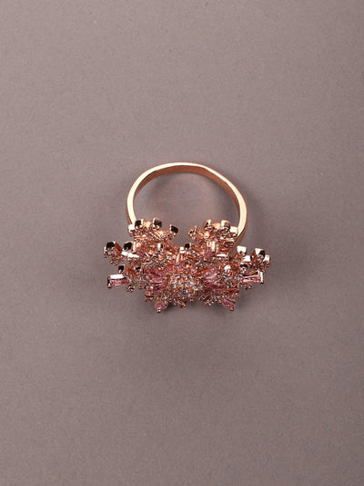 Women's Rose Gold Crystal Floral Finger Rin