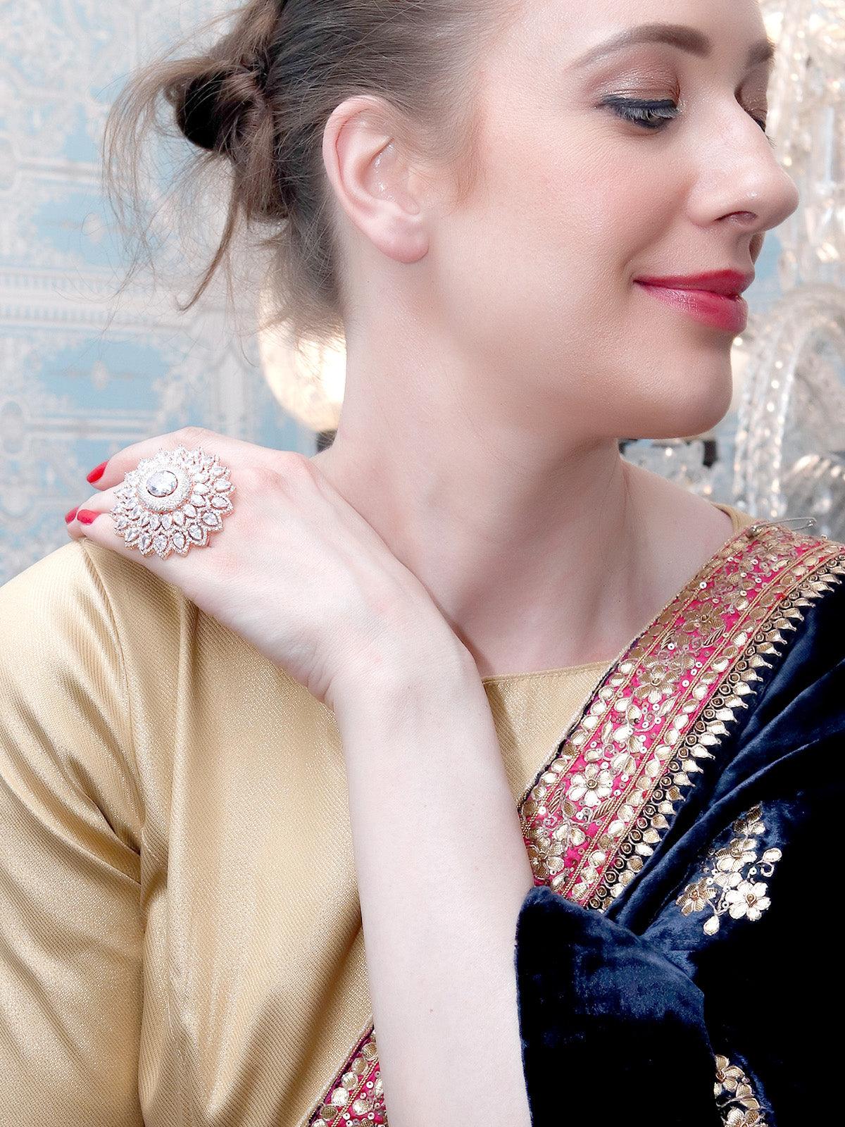 Women's Rose Gold Embellished Rin