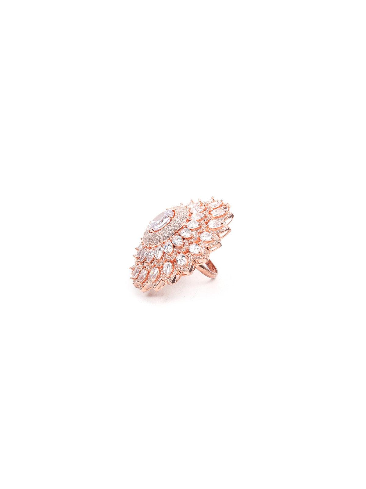 Women's Rose Gold Embellished Rin