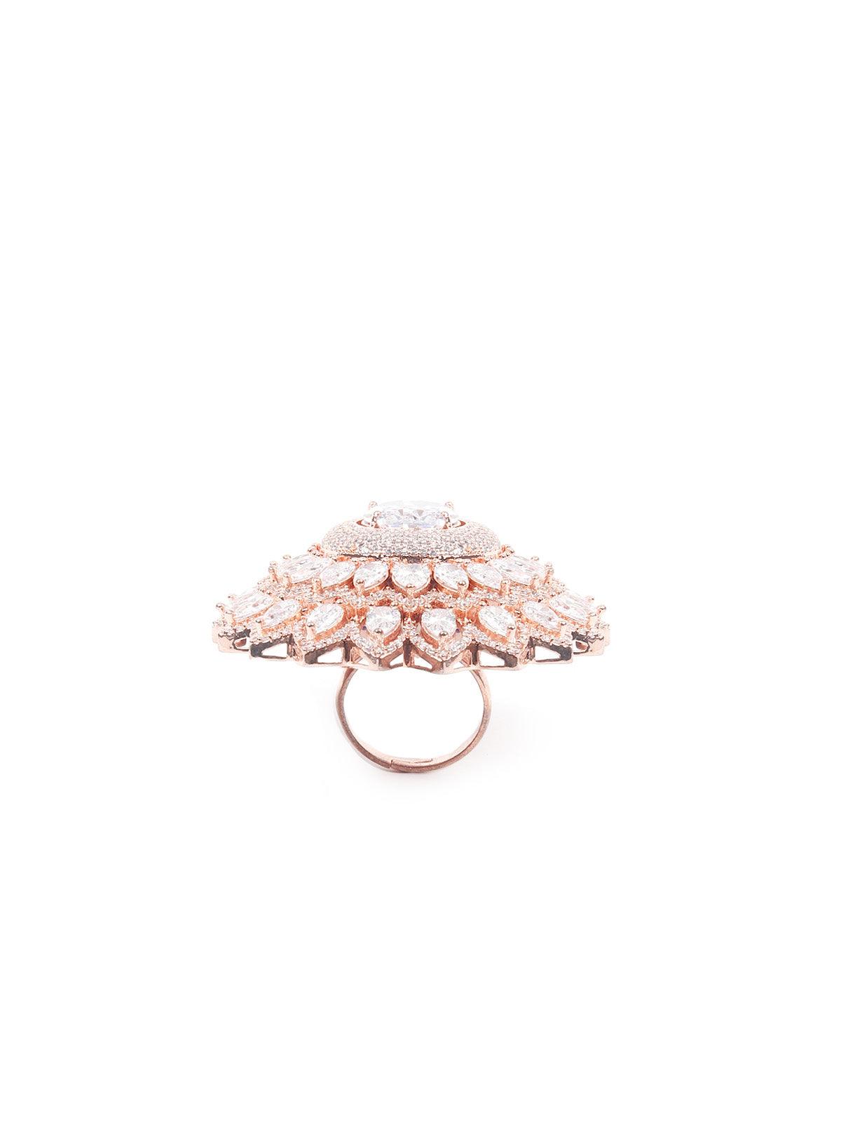 Women's Rose Gold Embellished Rin