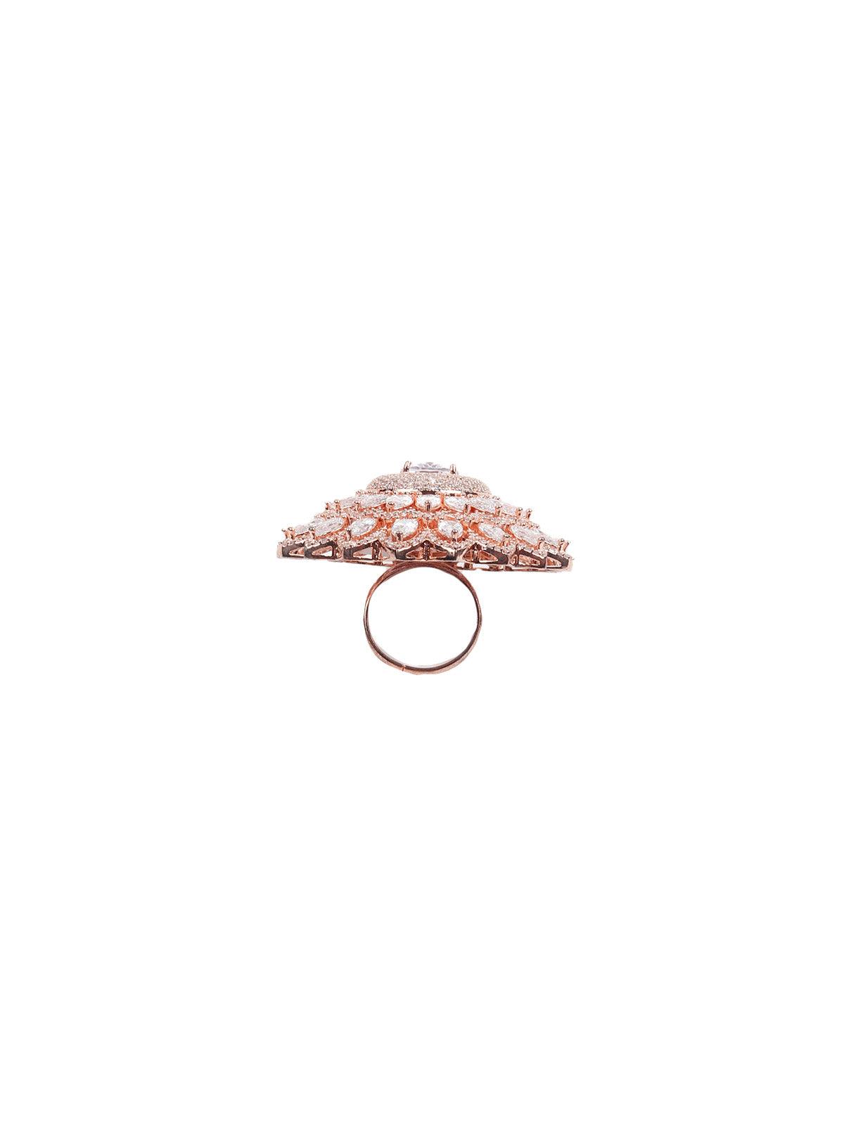 Women's Rose Gold Embellished Rin