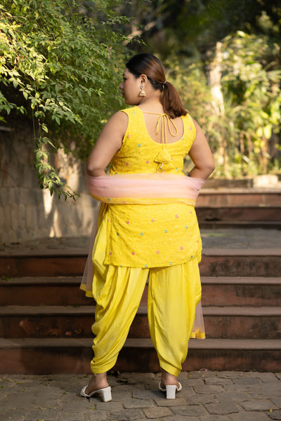Women's Plus Size Yellow And Pink Patiala Set