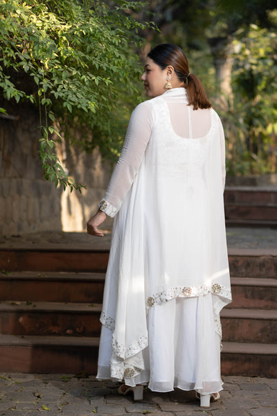 Women's Plus Size Off White Jacket Gown With Sequin And Zari Work ( Set Of 2)