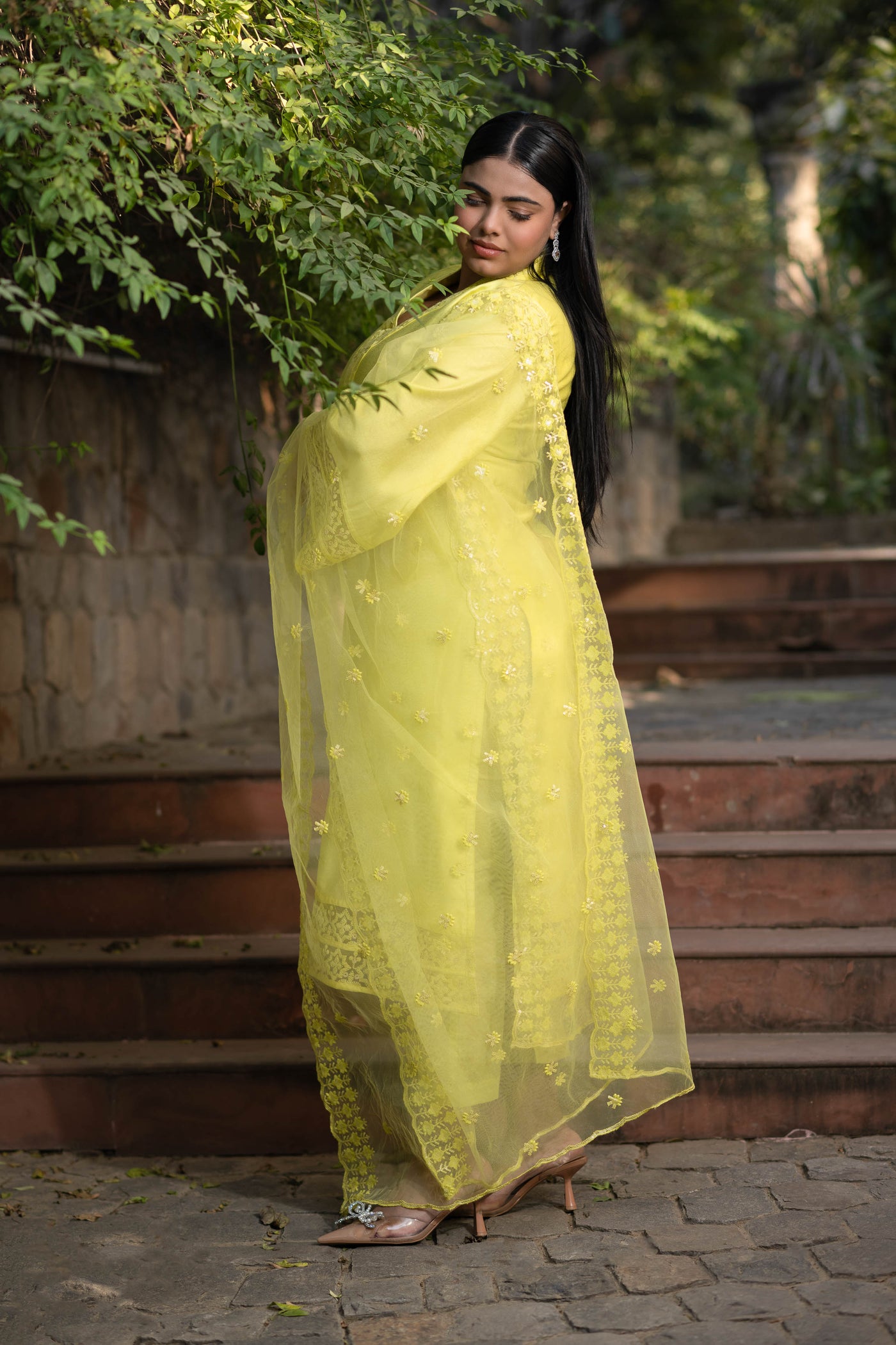 Women's Plus Size Lime Green Kurta With Lace Work