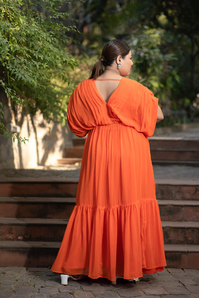 Women's Plus Size Orange Pleated Gown