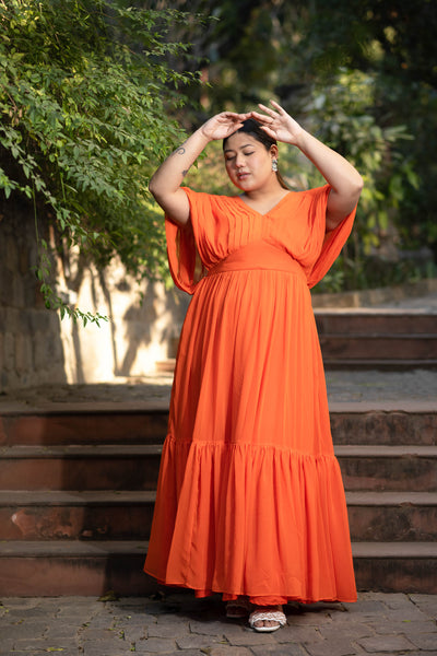 Women's Plus Size Orange Pleated Gown