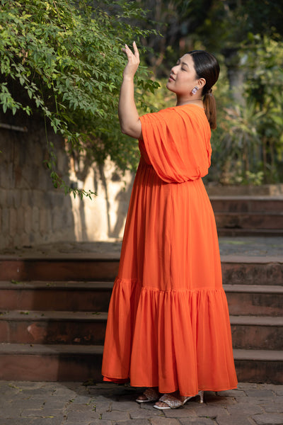 Women's Plus Size Orange Pleated Gown