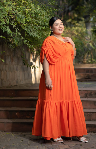 Women's Plus Size Orange Pleated Gown