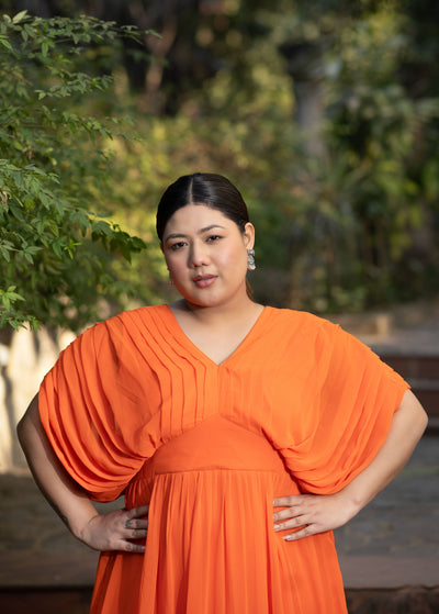 Women's Plus Size Orange Pleated Gown