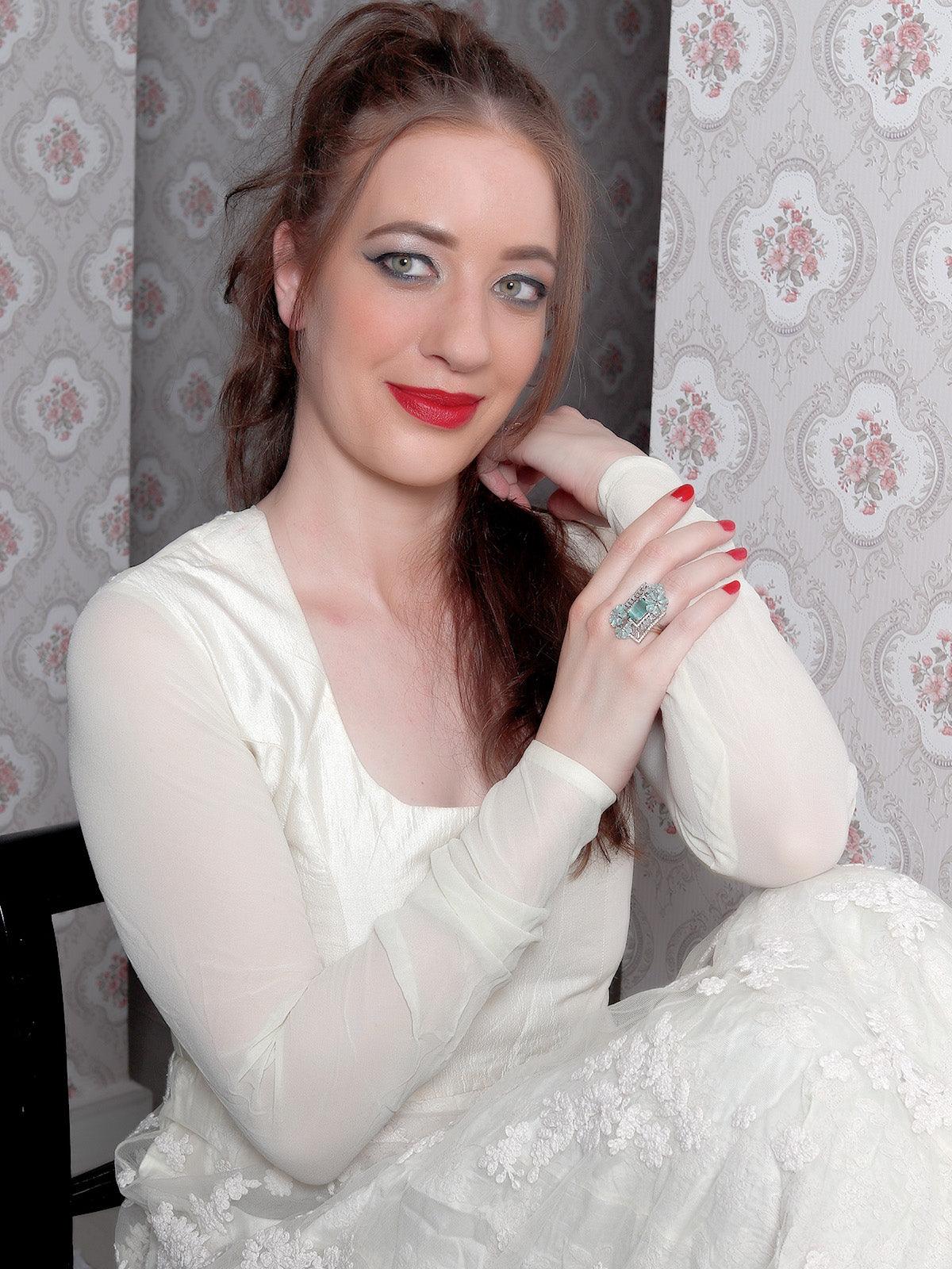 Women's Sea Green Embellished Rin