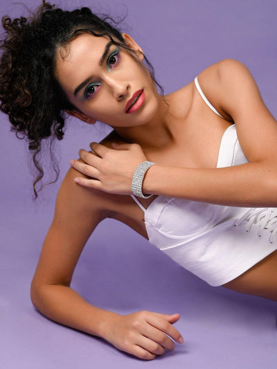 Women's Silver Artifical Diamond Embellished Bracelet For Wome