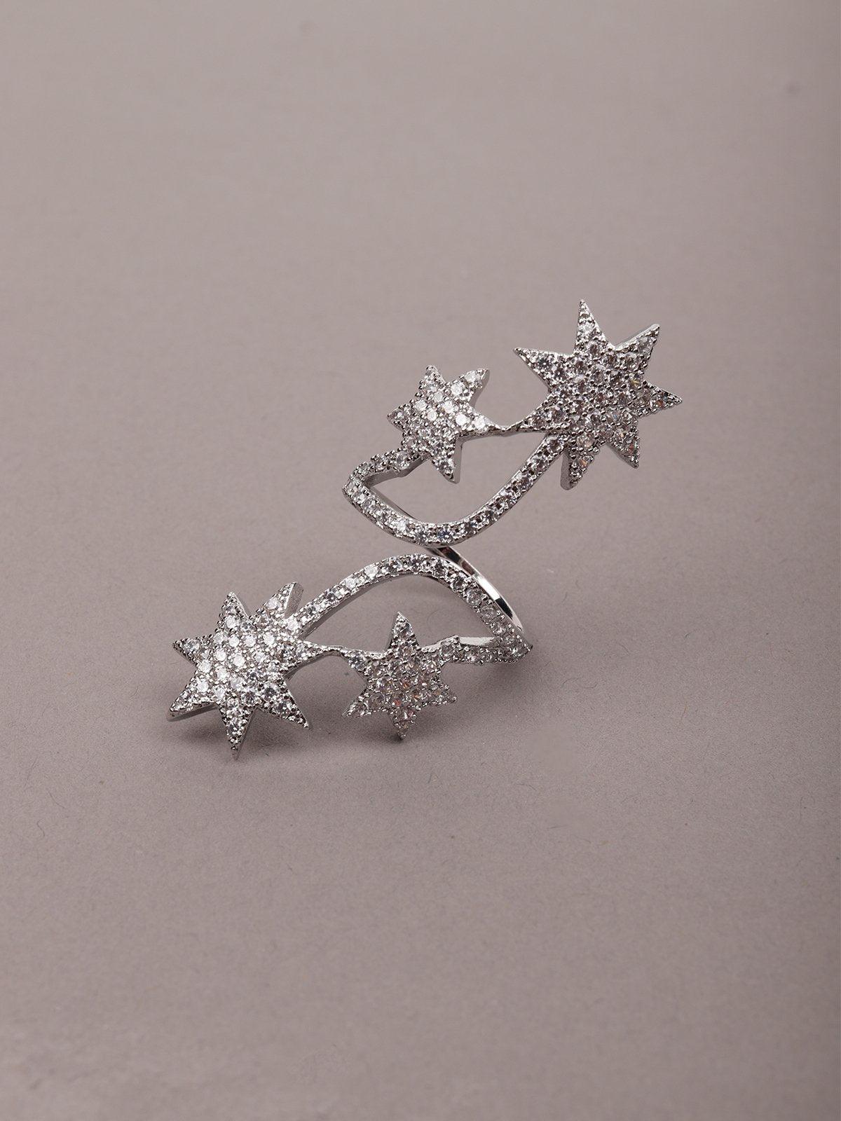 Women's Silver Toned Star-Shaped Finger Rin