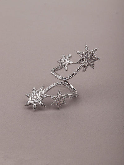 Women's Silver Toned Star-Shaped Finger Rin