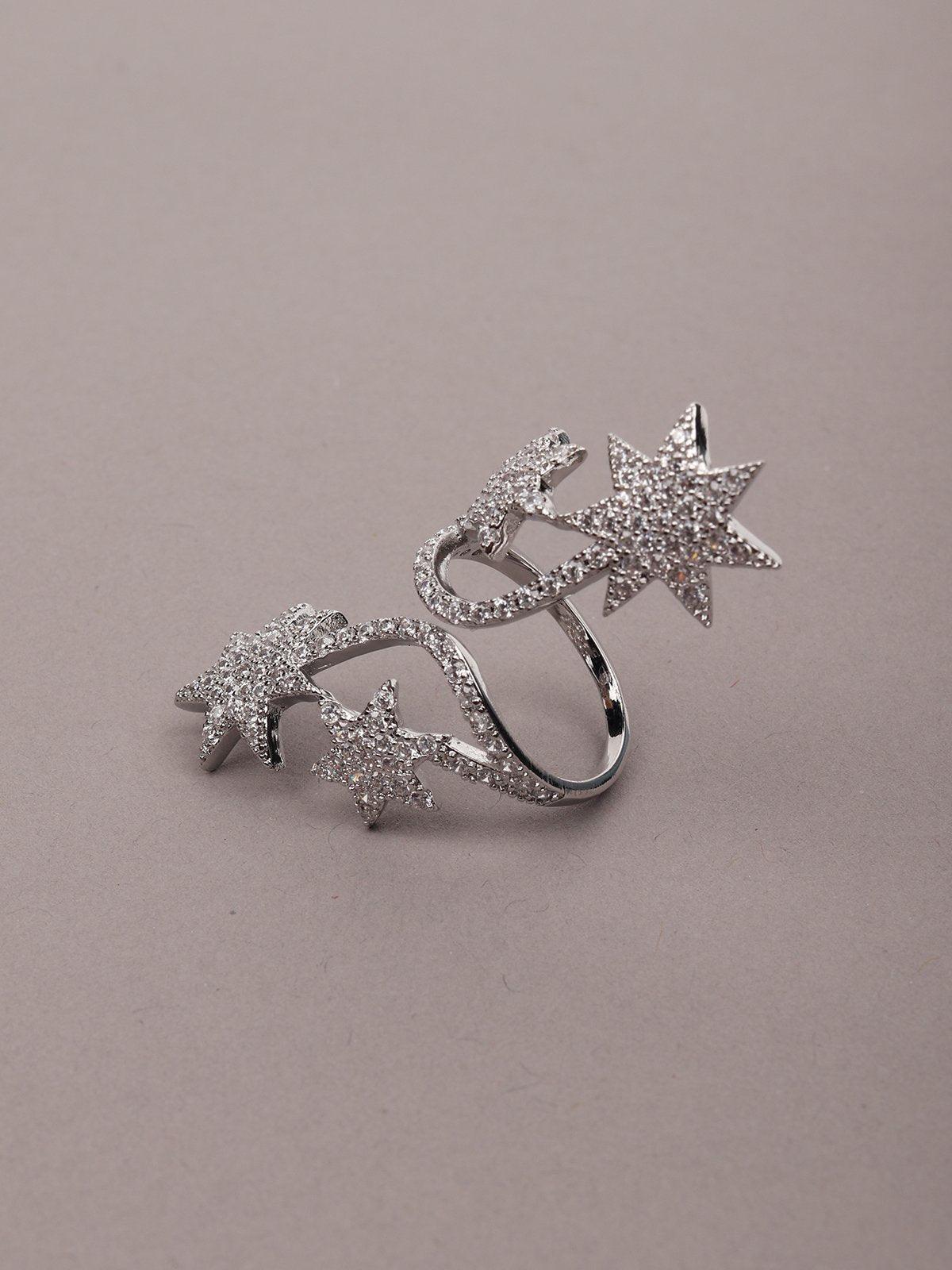 Women's Silver Toned Star-Shaped Finger Rin