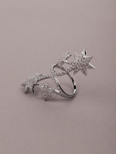 Women's Silver Toned Star-Shaped Finger Rin