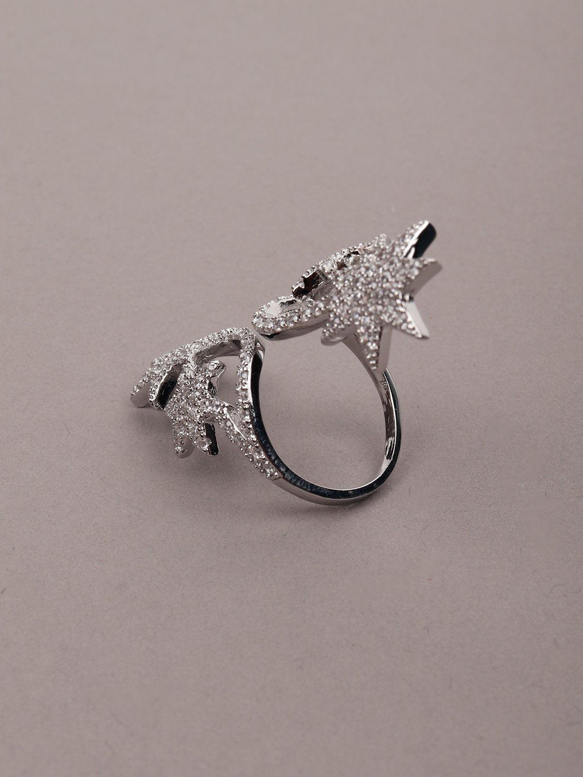 Women's Silver Toned Star-Shaped Finger Rin