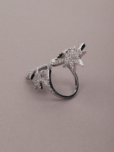 Women's Silver Toned Star-Shaped Finger Rin