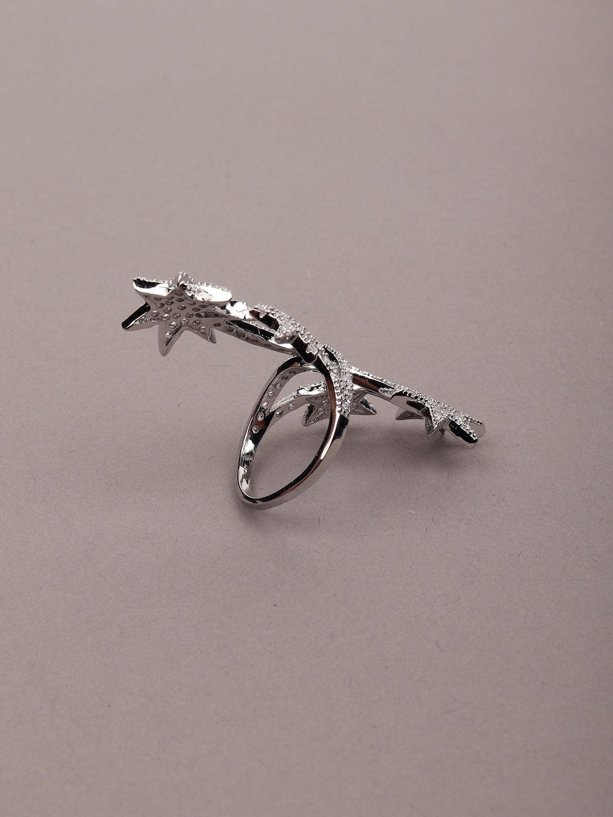 Women's Silver Toned Star-Shaped Finger Rin
