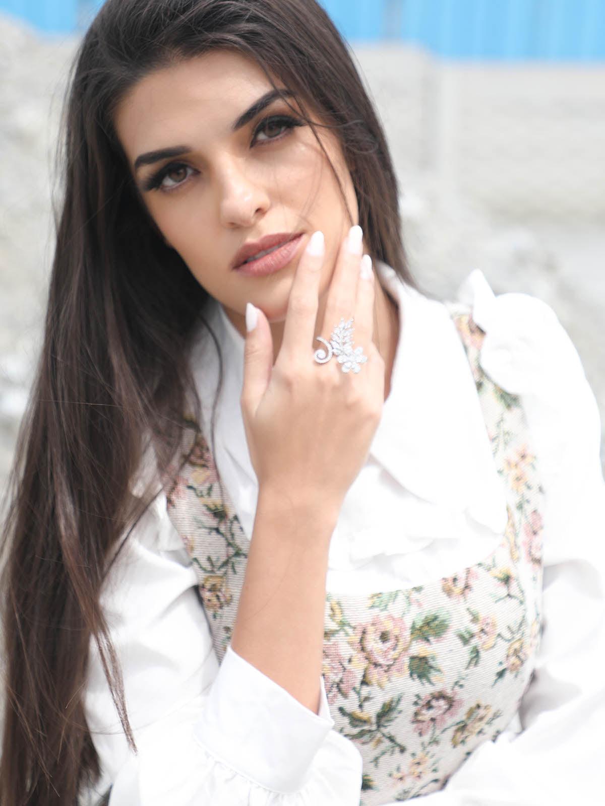 Women's Sparkling Rhodium Embellished Rin