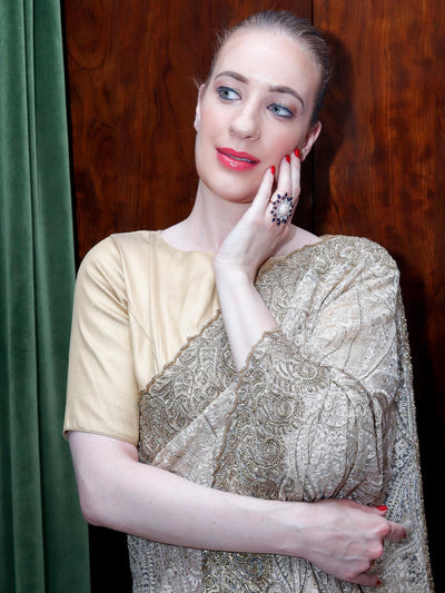 Women's Sparkling White And Blue Embellished Finger Rin