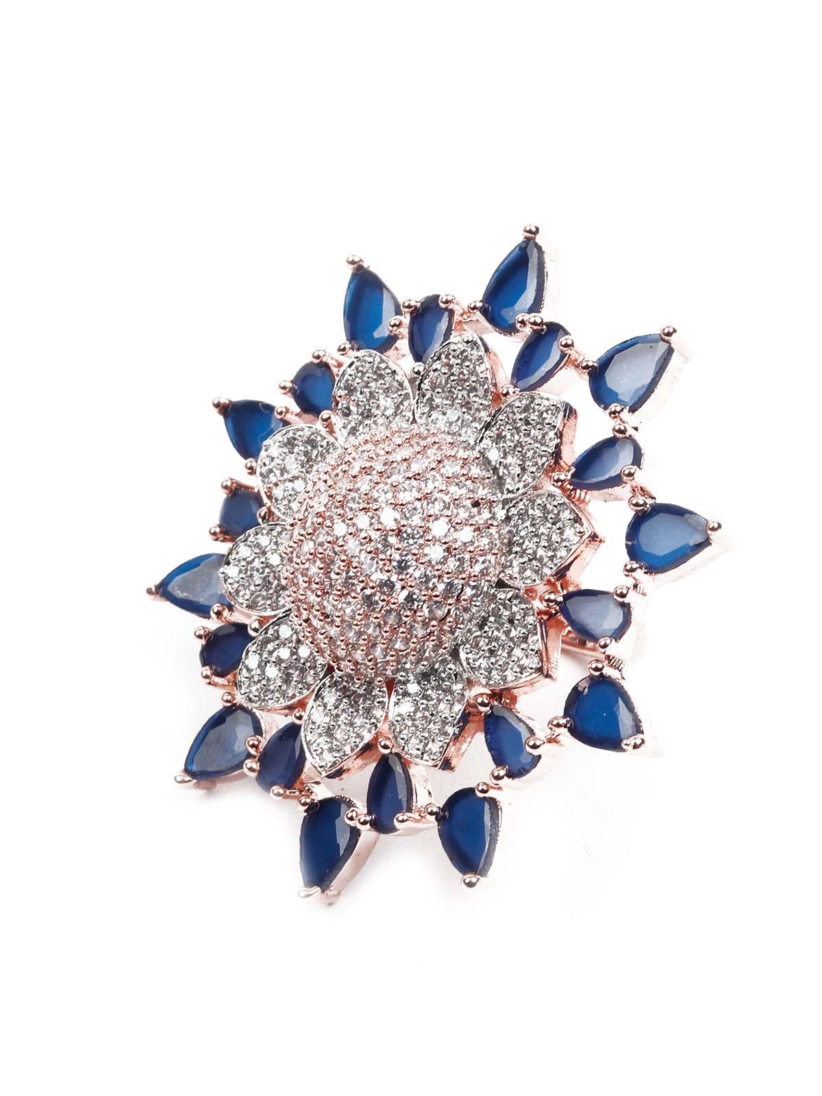 Women's Sparkling White And Blue Embellished Finger Rin