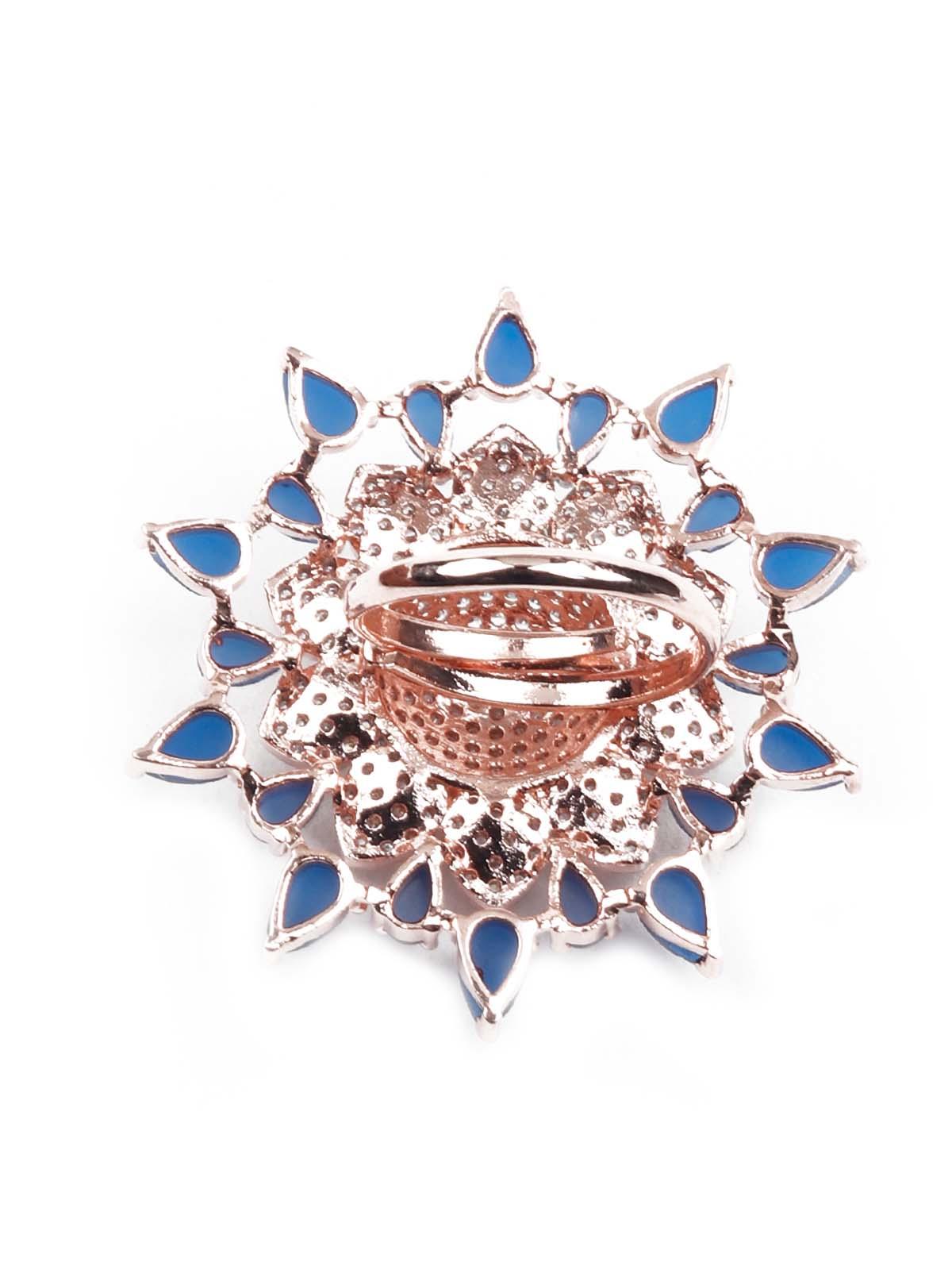 Women's Sparkling White And Blue Embellished Finger Rin