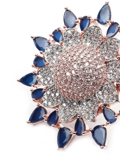 Women's Sparkling White And Blue Embellished Finger Rin