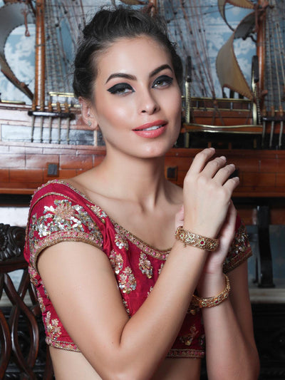 Women's Stunning Gold And Green Ethnic Bracele