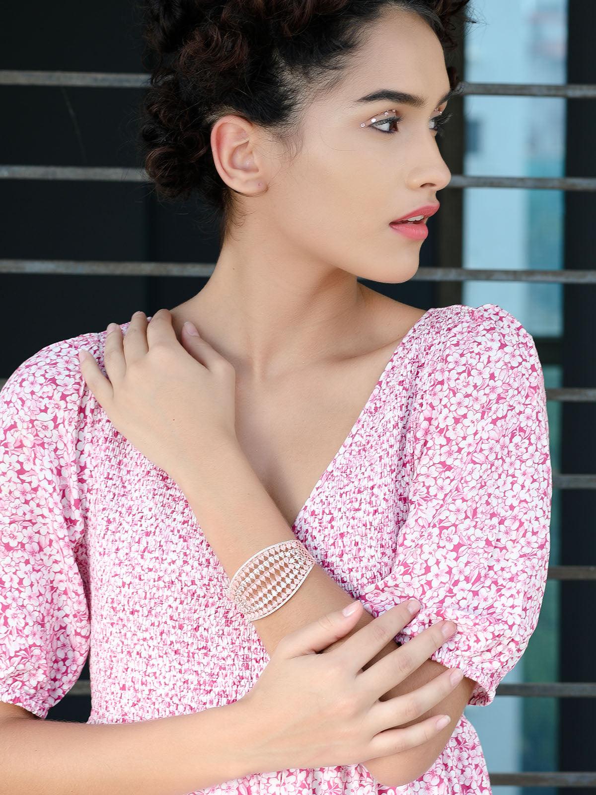 Women's Stunning Rose Gold Broad Embellished Bracele