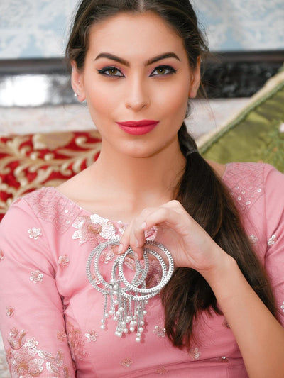 Women's Stunning Silver Ethnic Bangles With Latka