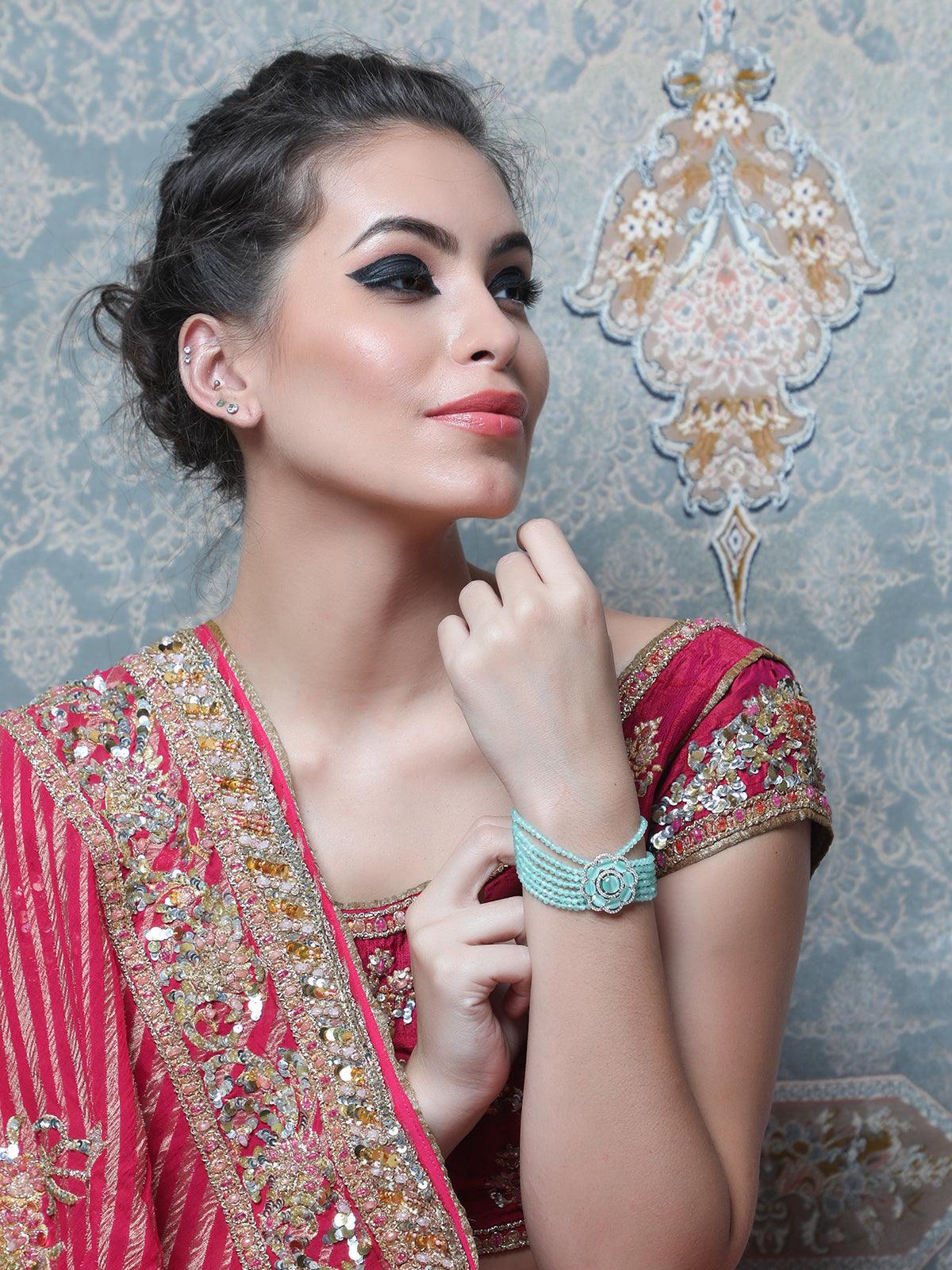 Women's Stylish Embellished Floral Pearl Bracelet