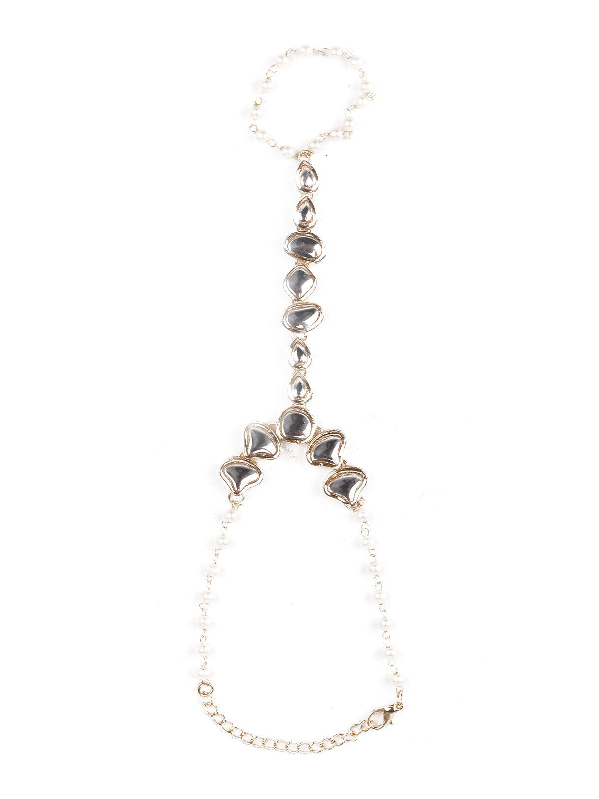 Women's Stylish White And Gold Hand Bracele