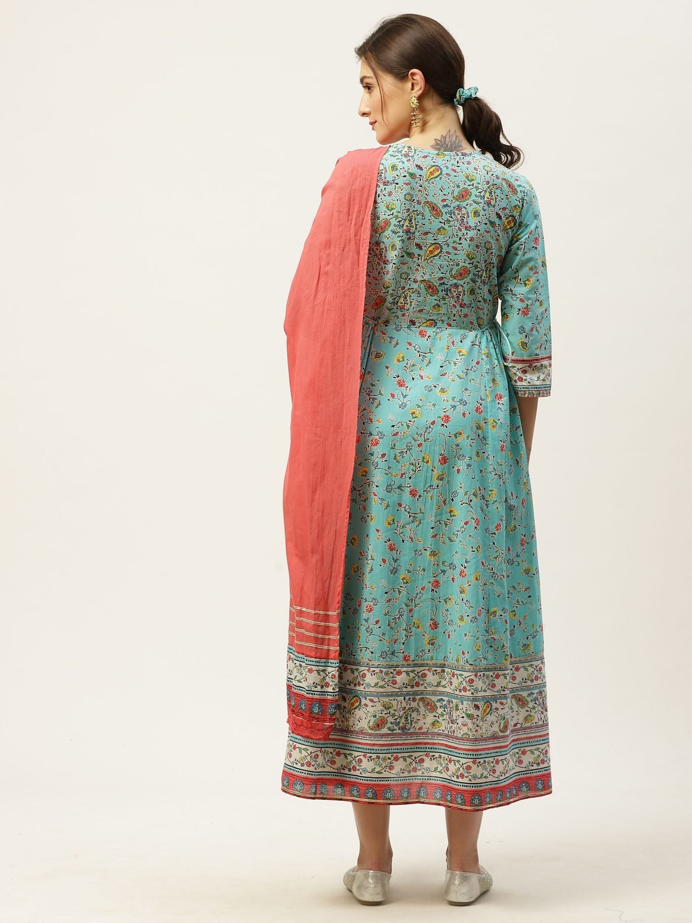Women's Floral Printed Anarkali Dress & Dupatta Set