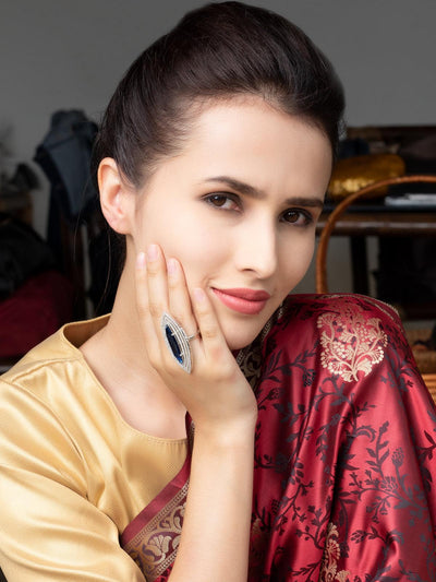 Women's Teardrop Blue And Silver Finger Rin