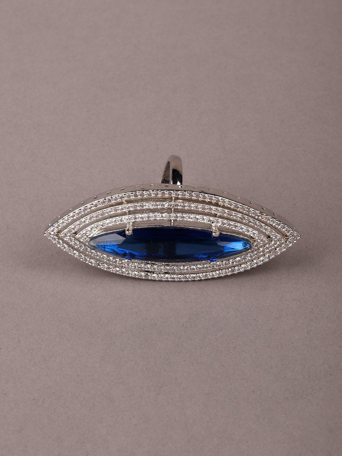 Women's Teardrop Blue And Silver Finger Rin