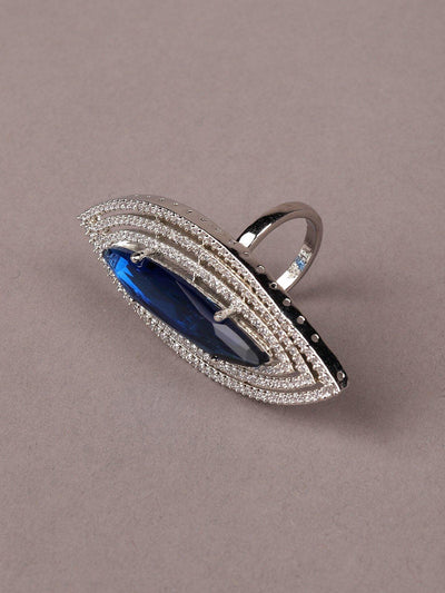 Women's Teardrop Blue And Silver Finger Rin