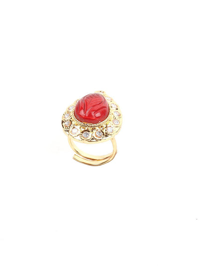Women's Teardrop Red Stone Embellished Gold-Tone Rin