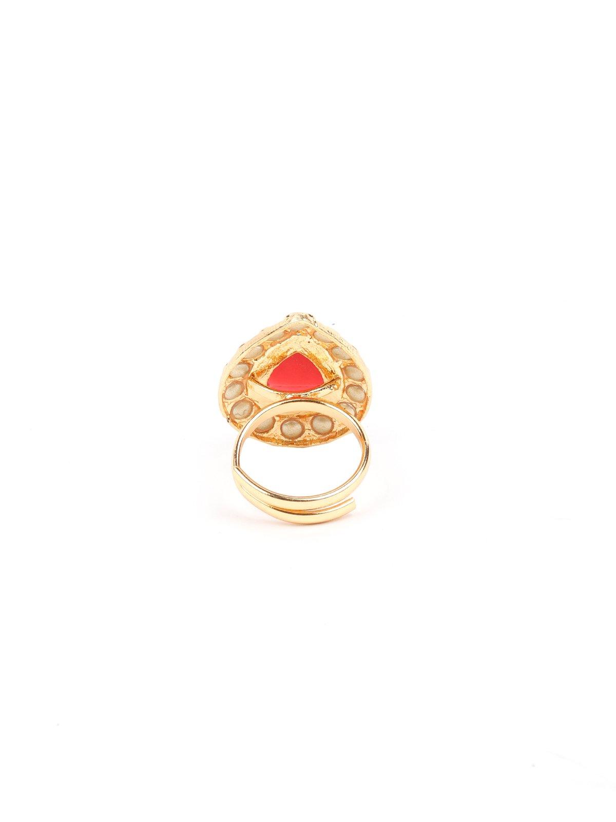 Women's Teardrop Red Stone Embellished Gold-Tone Rin