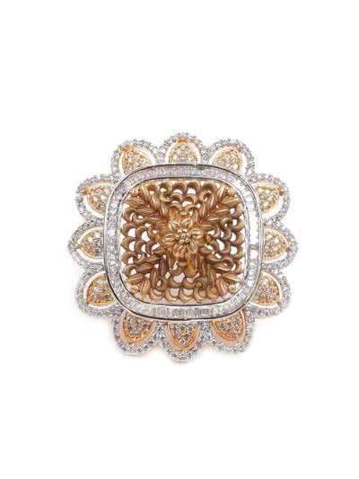 Women's Unique Austrian Diamond And Gold Studded Rin