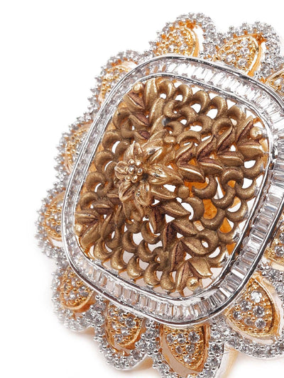 Women's Unique Austrian Diamond And Gold Studded Rin